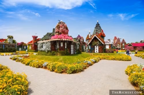 Thăm vườn Miracle Garden Vườn hoa Dubai Miracle có diện tích 72.000m2 với 45 triệu bông hoa rực rỡ sắc màu. Đến đây, du khách dễ dàng bị choáng ngợp bởi những tạo hình độc đáo như hình trái tim hoa bao trùm lên khu vườn, những túp lều tuyết hay kim tự tháp...