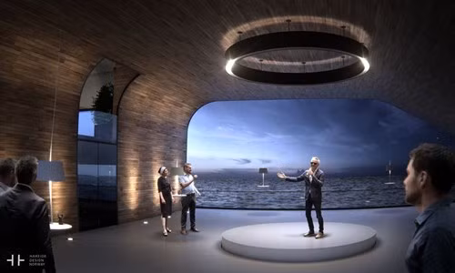 Bên trong siêu du thuyền có cả một không gian đa dụng để hội họp và giải trí.