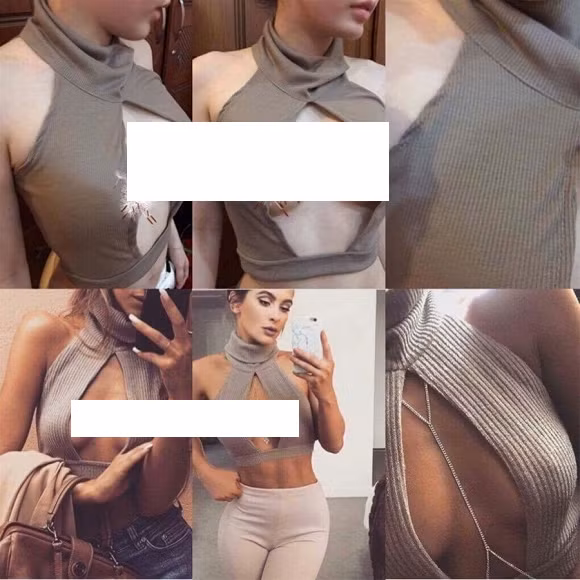 Khi mặc lên người, V.T rơi vào tình huống "dở khóc dở cười" thật sự với những bộ đồ hụt chỗ nọ, thừa chỗ kia. Ngoài kiểu dáng hao hao, các sản phầm V.T nhận được đều có chất liệu mỏng manh, kém cứng cáp hơn rất nhiều hình mẫu. Bộ trang phục này còn dễ khiến người mặc "lộ hàng" vì những đường cắt cúp không chuẩn. (Ảnh 3: Facebook)