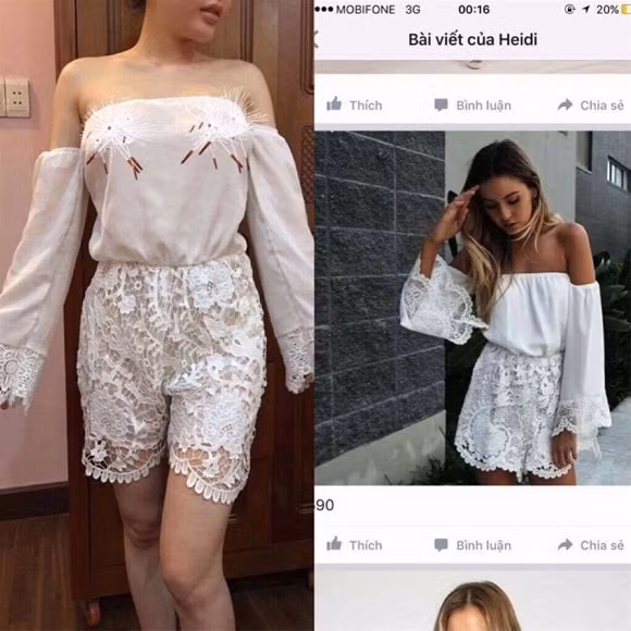 Thậm chí, một vài mẫu trang phục còn rất dễ khiến người mặc bị "lộ hàng" vì những đường cắt cúp không chuẩn bên cạnh sai lệch về chất liệu. Nhiều người dùng Facebook cũng tỏ ra bất bình thay V.T và cho rằng các sản phẩm cô nhận được đều là hàng may gia công.