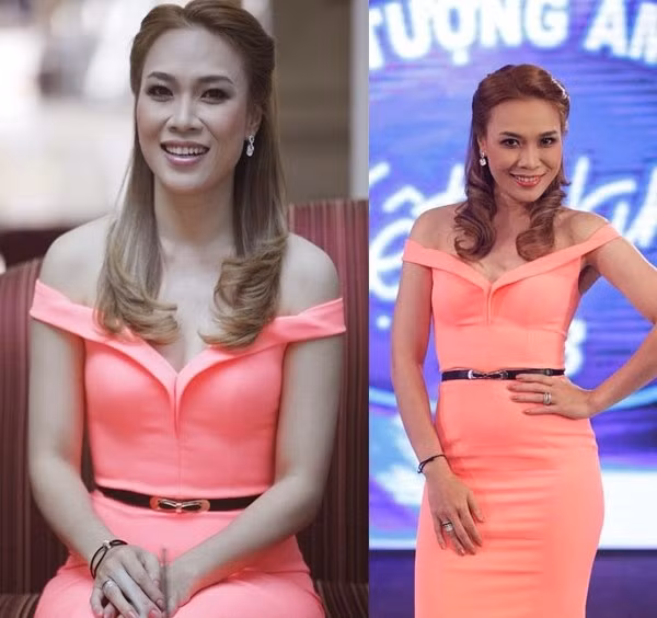 Đầm ôm sát với phần vai ngang rất hợp với phong cách của Mỹ Tâm.