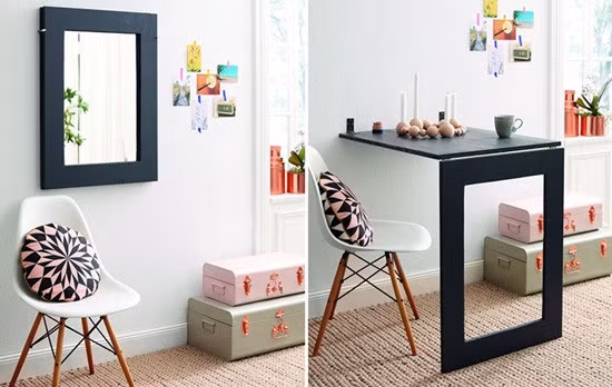 Bàn gấp kết hợp với gương: Một chiếc bàn có thể gấp gọn giúp bạn tiết kiệm được thêm khá nhiều không gian và cũng có thể dễ dàng lấy ra khi cần.