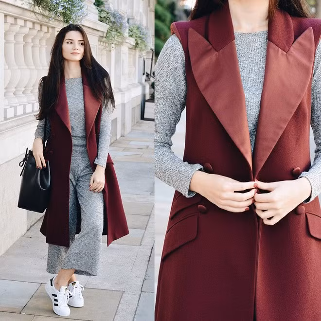 Màu mận chín và màu xám là sự kết hợp “đẹp đôi” để cho ra những set đồ sành và chất.