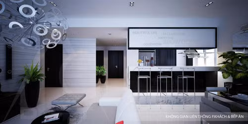 Từ cửa vào là phòng khách liên thông với nhà bếp.