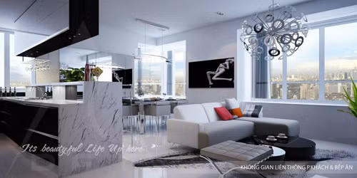 Gian bếp đơn giản với chiếc tủ treo.