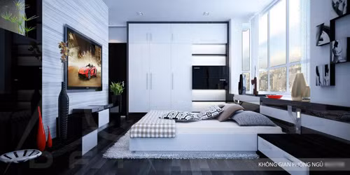 Đây là căn hộ cao cấp của Khắc Tiệp. Ông bầu của Ngọc Trinh có vẻ hài lòng nhất với căn hộ này sau nhiều lần đổi nhà. Từ màu sắc, cách phối hai gam màu đen trắng, đến thiết kế các phòng ngủ, phòng tắm… đều khiến chủ nhân ưng ý. Anh cho biết, ban đầu anh chỉ nhận nhà thô, để thoải mái thiết kế nó theo ý thích của mình.