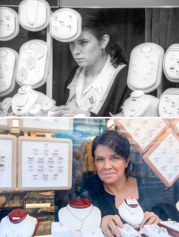 Cô gái ở cửa hàng trang sức Đây là sự thay đổi của Vicki Gracey từ năm 1990 đến năm 2015. Cô đã làm việc tại nhiều cửa hàng trang sức, có 2 con và vẫn sống trong thành phố ở khoảng thời gian này.