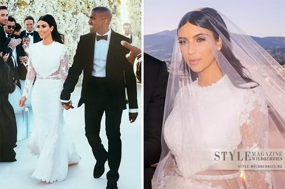 Lần kết hôn thứ ba với rapper Kanye West vào tháng 5/2014, Kim thể hiện độ chịu chơi khi diện chiếc váy cưới cầu kỳ có giá 400.000 USD (~ 9 tỷ đồng).