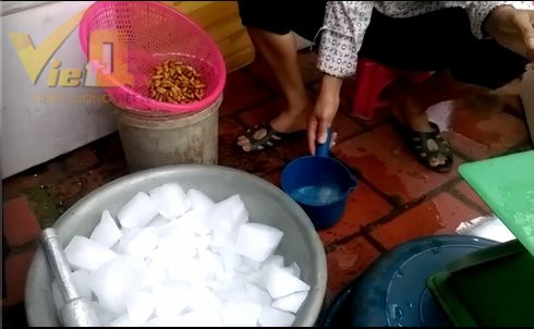 Những con nhộng tằm được các tiểu thương ngâm tâm hóa chất tẩy trắng.