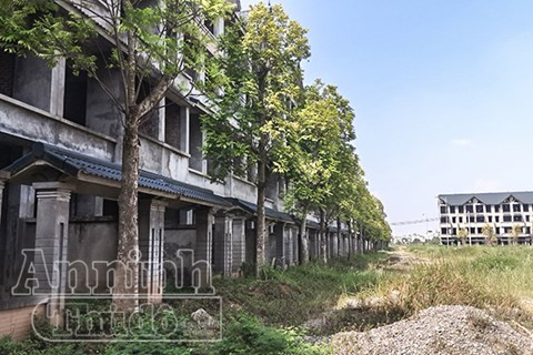 Những căn nhà liền kề nằm hoang phế.