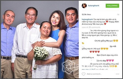 Là một trong những mỹ nhân kín tiếng của showbiz, Tăng Thanh Hà hạn chế chia sẻ về cuộc sống riêng tư. Mọi khoảnh khắc sinh hoạt của vợ chồng cô và hai bên gia đình bố mẹ chồng, bố mẹ ruột cô đều giữ lại cho mình.