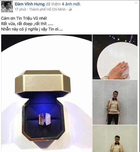 Đàm Vĩnh Hưng khoe nhẫn do Dương Triệu Vũ tặng.