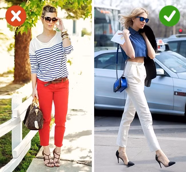 Quan niệm sai: Quần áo lửng chỉ phù hợp với phụ nữ cao. Bạn gái thấp bé cũng có thể diện kiểu trang phục quyến rũ. Quần lửng trên mắt cá chân với cạp cao, màu sắc nhẹ nhàng và kết hợp giày cao gót là lựa chọn cho bạn.