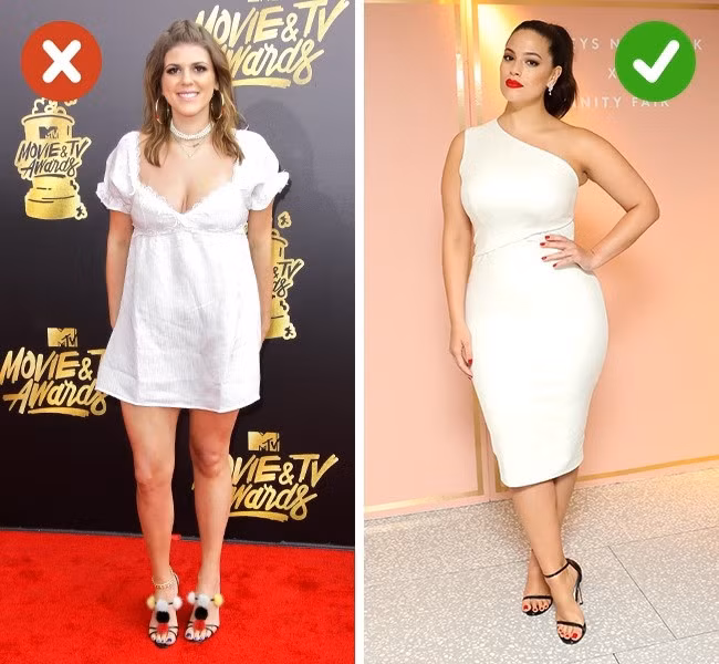 Quan niệm sai: Quần áo sáng màu khiến bạn béo hơn. Phong cách quan trọng hơn màu sắc. Bạn nên chọn bộ đồ phù hợp với cơ thể, nhấn mạnh vào những khu vực gợi cảm. Kết hợp đồ sáng màu với những phụ kiện màu sắc khác cũng là ý tưởng hay để bạn trông đỡ béo.