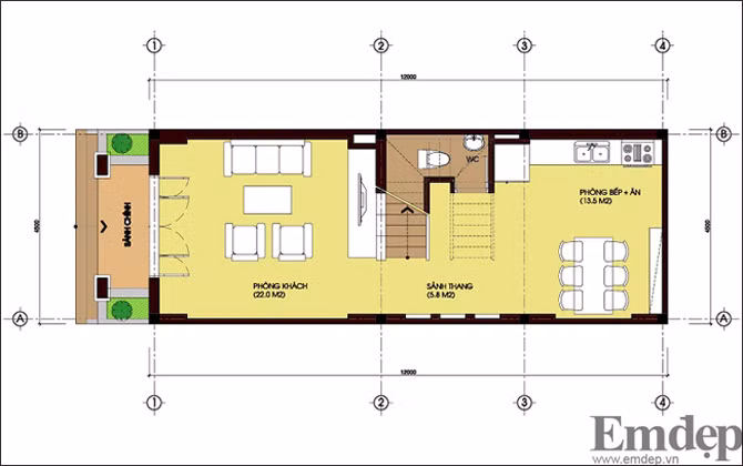 Mặt bằng tầng 1.