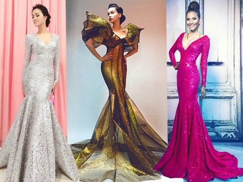 5. Lý Quí Khánh Những thiết kế của Lý Quí Khánh dành cho dạ tiệc, mang hơi hướng của sự sang trọng và gợi cảm. Những trang phục ánh kim tôn dáng, đính kết hài hòa được định giá từ 22 triệu đồng trở lên