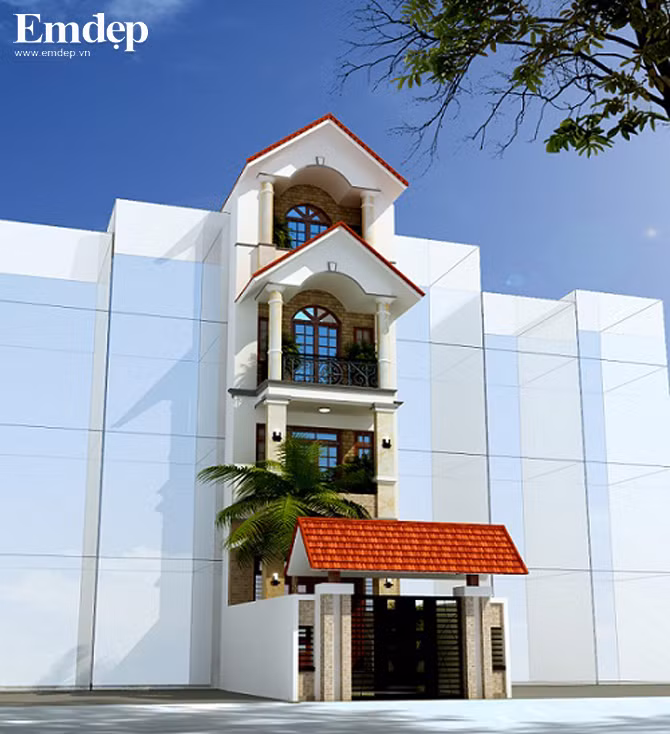 Mặt tiền ngôi nhà được thiết kế hiện đại và nổi bật.