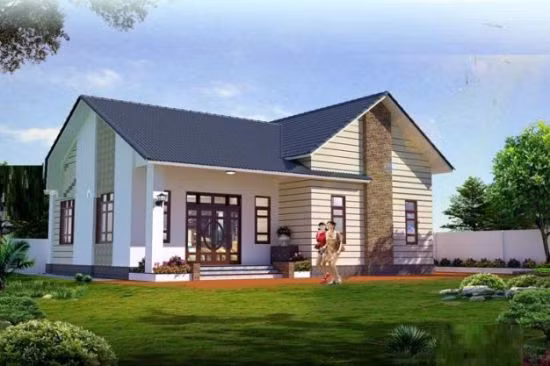 Một sân rộng sẽ mang lại nhiều giá trị cho cuộc sống hơn: con cái vui chơi, các cụ già trồng cây kiểng…Kiểu nhà này gồm có 2 phòng ngủ, 1 phòng khách rộng, 2 hiên và mái thái lợp ngói sang trọng rất thích hợp cho gia đình 2 người sinh sống.