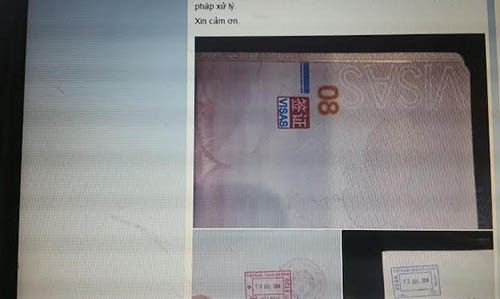 Thông tin giấy thị thực nhập cảnh của khách Trung Quốc được một chủ tài khoản Facebook đăng tải. Ảnh: Facebook Quản Lý đô thị Đà Nẵng.