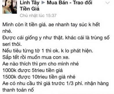 Một trang Facebook cá nhân rao bán tiền giả.