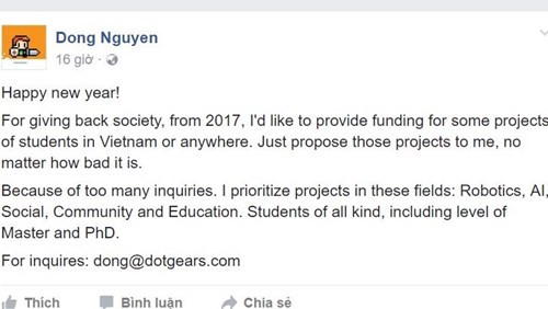 Chia sẻ của Nguyễn Hà Đông trên trang Facebook cá nhân.