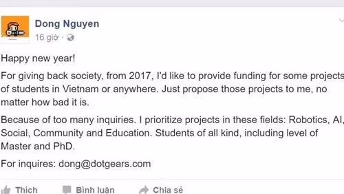 Chia sẻ của Nguyễn Hà Đông trên trang Facebook cá nhân.