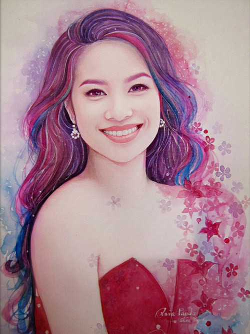 Bức tranh chúc mừng hoa hậu Phạm Hương đăng quang của Võ Quốc Vẹn.