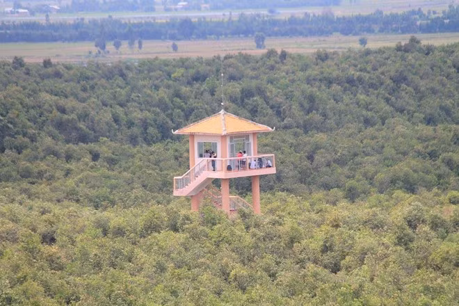 Một điểm đặc biệt bạn không nên bỏ qua đó là tòa tháp canh cao 38 m - nơi bạn có thể thu toàn bộ khung cảnh rừng tràm vào mắt. Đứng trên tòa tháp cao, bạn có thể cảm nhận rõ từng cơn gió rừng thổi mạnh, mát mẻ, mang mùi hương của đồng ruộng, khói đồng hòa vào không khí trong lành của cánh rừng, khiến bạn cảm thấy thoải mái, dễ chịu, để rồi say giấc trưa nồng từ lúc nào không biết.