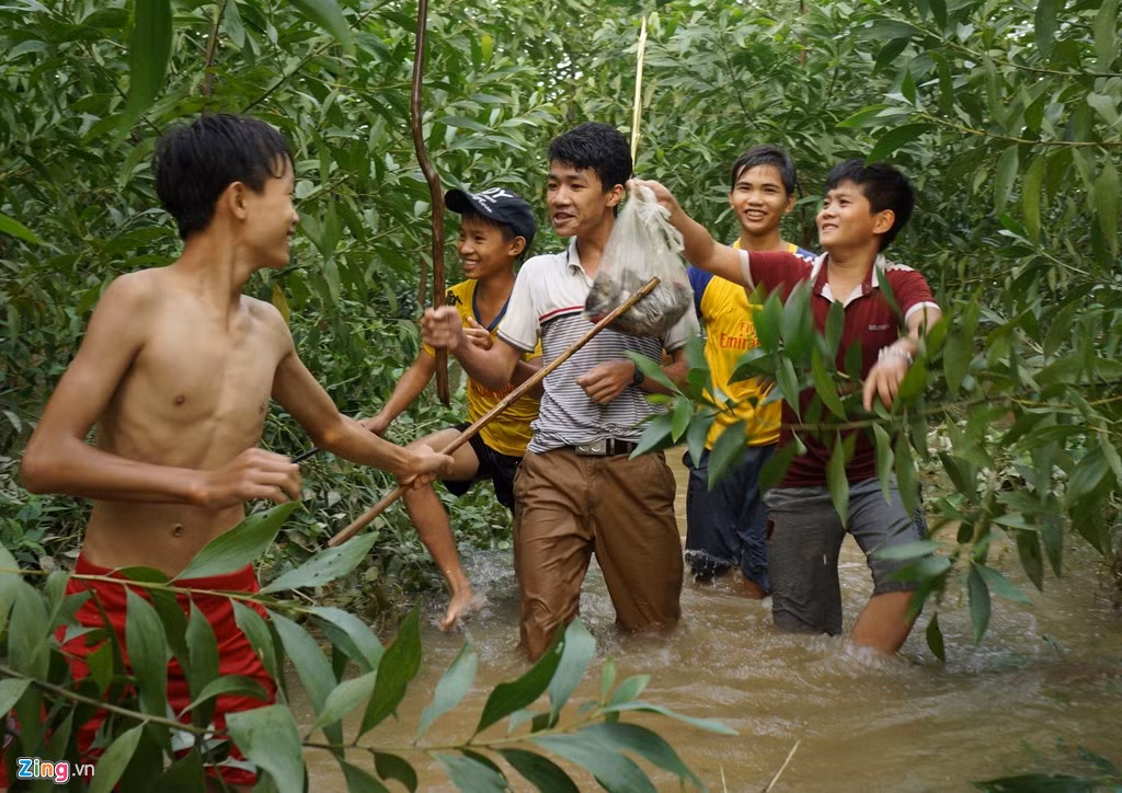 "Mặc dù vậy, chúng em rất vui vì được cùng nhau làm một công việc giúp gia đình trong ngày mưa lũ. Đó là diệt chuột bảo vệ mùa màng sắp tới. Chuột cũng là món ăn của gia đình trong ngày mưa gió hoặc đem ra chợ bán", một em khác cho hay.