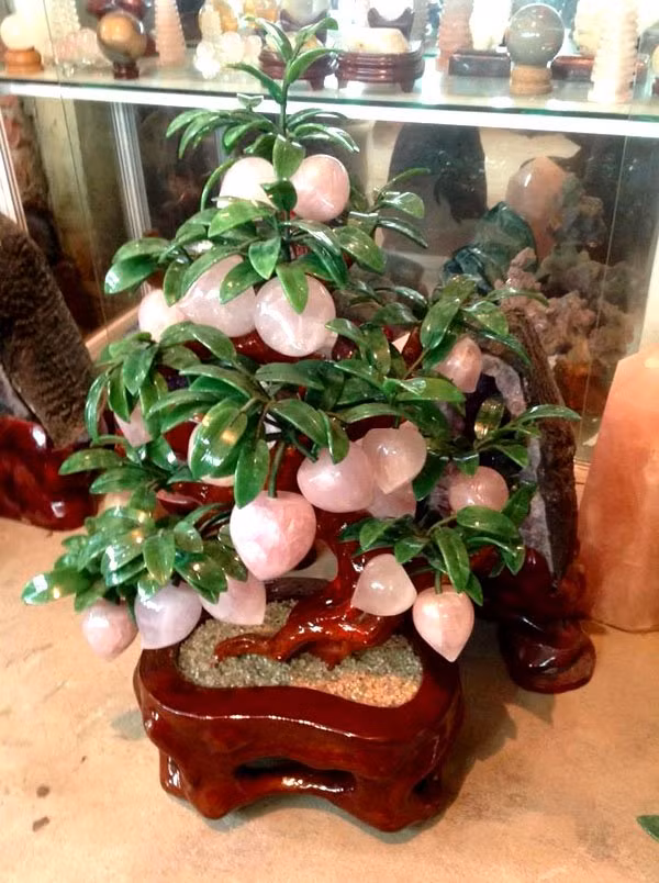 Theo anh Đỗ Quang Khánh, một chuyên gia về đá, 90% nguyên liệu để chế tác ra một cây đào hay nho cảnh đang bày bán trên thị trường là đá quý và bán quý. Năm nay, loại cây này được nhiều người chú ý, nhất là các đại gia vì nó không chỉ mang ý nghĩa phong thủy cầu tài lộc mà như loại cây cảnh trưng Tết, thể hiện đẳng cấp.