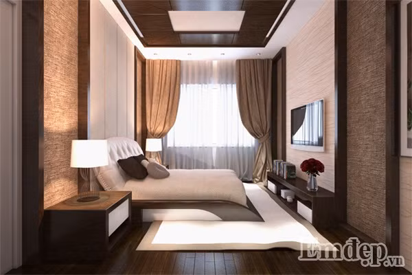 Phòng ngủ dành cho vợ chồng gia chủ lãng mạn, nhẹ nhàng.