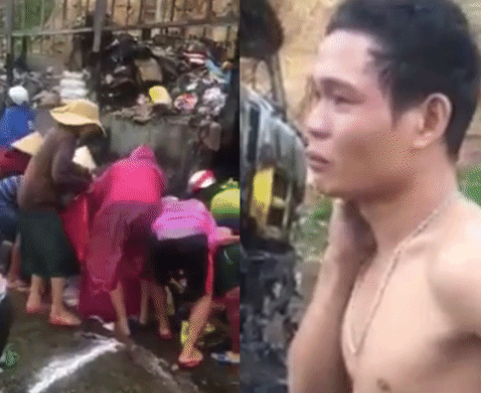 Phụ xe khóc lóc, van xin nhưng không làm những người "hôi của" dừng lại. Ảnh: Chụp từ clip.