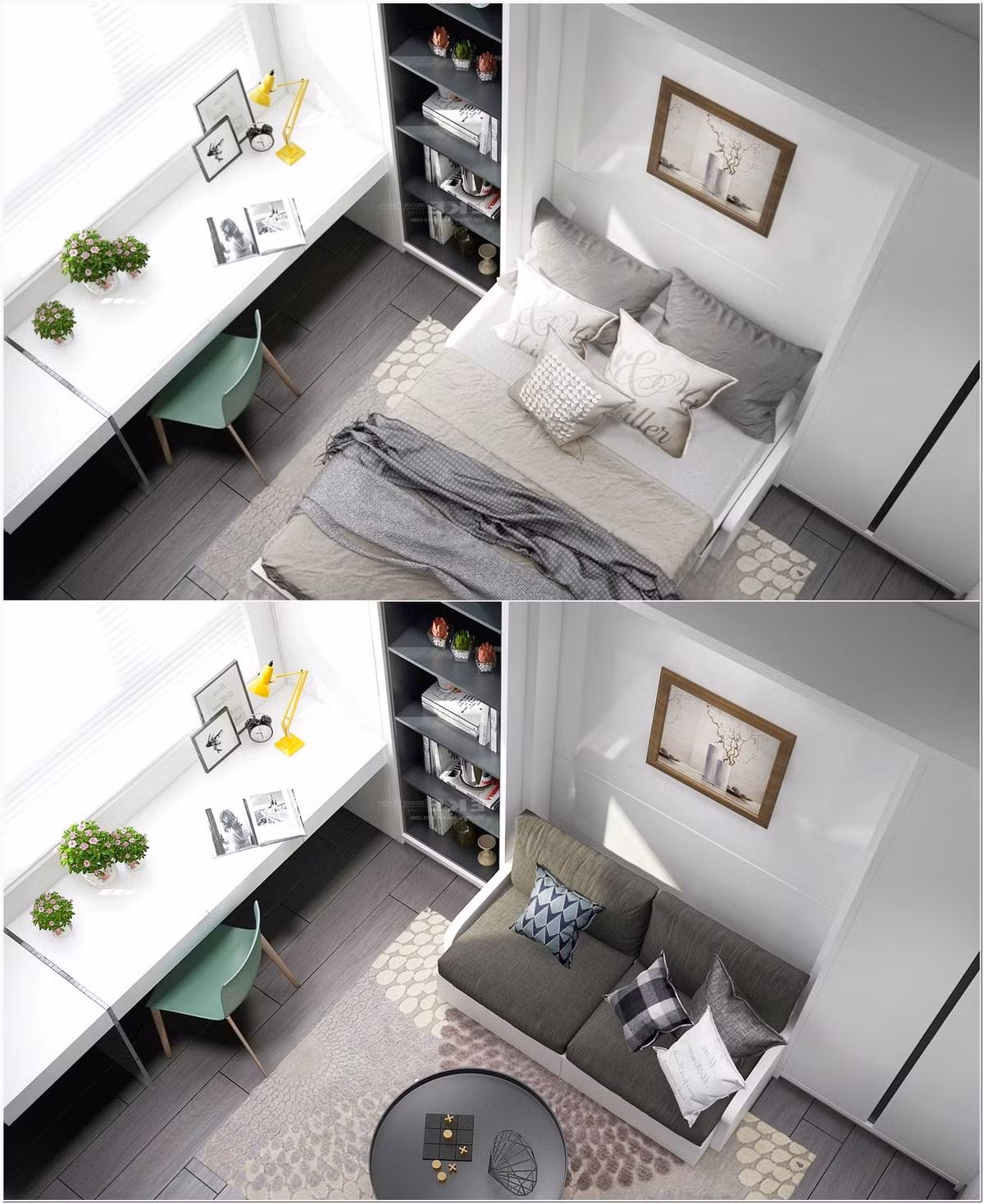 Giường kiêm sofa. Thích hợp cho những không gian vừa là phòng khách vừa là phòng ngủ. Một số mẫu có thể gấp, cuộn hoặc lật.