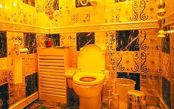 Tập đoàn Hang Fung của HongKong từng xây dựng một nhà vệ sinh với chiếc bồn cầu được dát vàng 24K vào năm 2001.