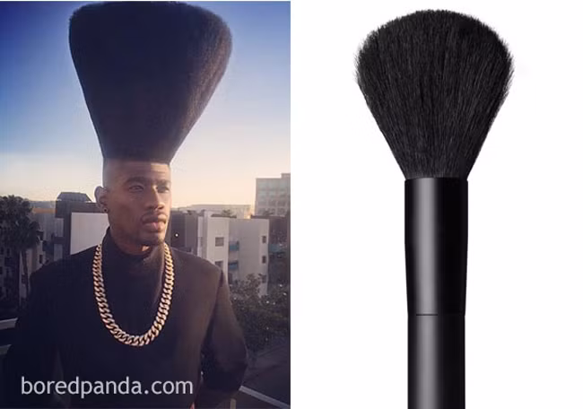 Thì ra mái tóc được cắt theo hình chổi trang điểm.