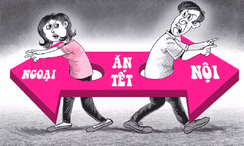 Nhiều gia đình cãi vã nhau chỉ vì không biết về bên nội hay bên ngoại ăn Tết. (Tranh minh họa).