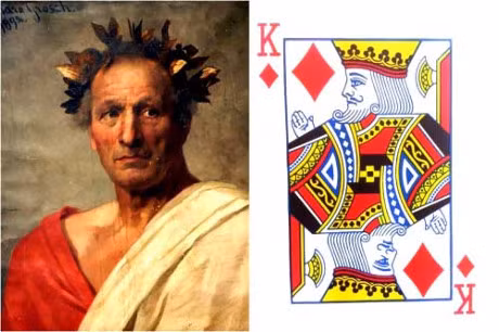 Quân bài K rô là Gaius Julius Caesar (100-44TCN), một lãnh thụ quân sự và chính trị của La Mã, ông cũng là một trong những người có tầm ảnh hưởng nhất trong lịch sử thế giới. Ông có vai trò then chốt trong sự chuyển đổi Cộng hòa La Mã thành Đế chế La mã. Gaius Julius Caesar xuất thân trong gia đình quý tộc, từng đảm nhận chức quan về tài vụ, thẩm phán, quan giám sát… Năm 49TCN, ông lãnh đạo quân đội đánh chiếm Rome, thiết lập quyền lực trong một chế độ độc tài. Tới năm 44TCN, ông bị sát hại.