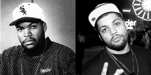 Ice Cube là nhà sản xuất nhạc kiêm rapper đình đám 1 thời. Con trai ông, O'shea Jackson JR (hình trái) hiện là 1 một diễn viên nổi tiếng. Bạn sẽ khó nhận ra ai là cha, ai là con từ 2 bức ảnh trên.