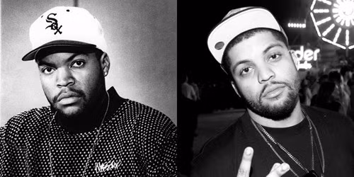 Ice Cube là nhà sản xuất nhạc kiêm rapper đình đám 1 thời. Con trai ông, O'shea Jackson JR (hình trái) hiện là 1 một diễn viên nổi tiếng. Bạn sẽ khó nhận ra ai là cha, ai là con từ 2 bức ảnh trên.