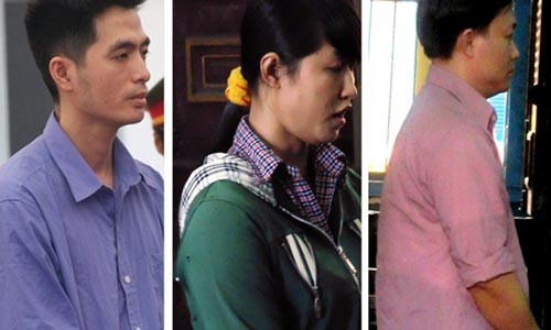 Những ông chồng, bà vợ "nói chuyện’"bằng dao: Nguyễn Văn Anh, Phạm Thị Tứ và Trần Tiến Thắng (từ trái sang phải). Ảnh: Tân Châu