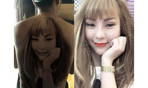 Chàng trai xăm hình xăm của vợ trên lưng gây chú ý.