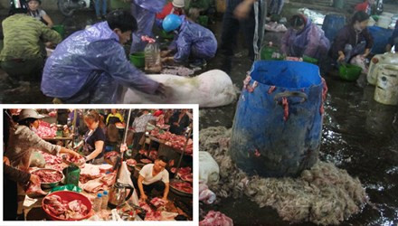 Thực phẩm bẩn từ lò (ảnh lớn) ra chợ (ảnh nhỏ). Ảnh: Hồng Vĩnh- Phạm Anh
