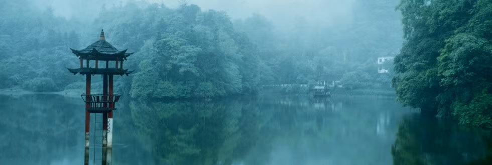 Đây đúng là nơi sơn thủy hữu tình, với những ngôi đền cổ kính trong làn sương mỏng, giữa không gian rừng núi xanh tươi. Núi Thanh Thành cùng công trình thủy lợi Đô Giang Yển đã được UNESCO công nhận là Di sản thế giới. Ảnh: Iflying.