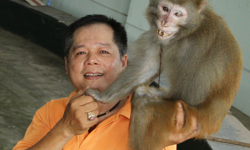 Nghệ sĩ Chí Quang, người có hơn ba mươi năm biểu diễn xiếc khỉ.