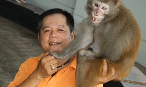 Nghệ sĩ Chí Quang, người có hơn ba mươi năm biểu diễn xiếc khỉ.