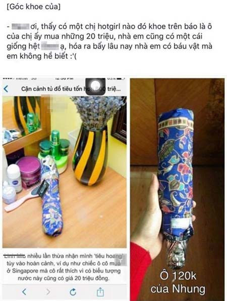 Tuy nhiên ngay sau đó, có khán giả đã bóc mẽ đồ chiếc ô có giá 20 triệu đồng mà người đẹp Linh Miu mua ở Singapore thực chất có 120,000 nghìn đồng.