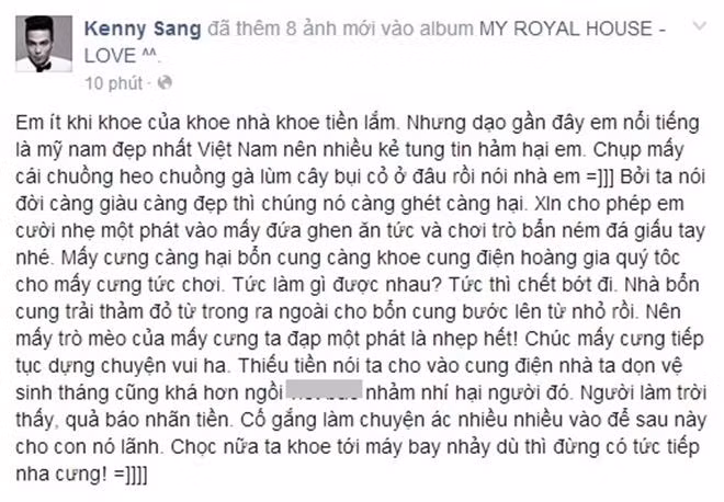 Thậm chí Kenny Sang còn ảo hơn nữa, khi bị bóc mẽ, anh chàng không những nhận ra sự thực mà còn thách đố khán giả nếu còn ghen ăn tức ở nữa, Kenny Sang sẽ khoe máy bay nhảy dù cho những người ghen ghét tức mà chết.