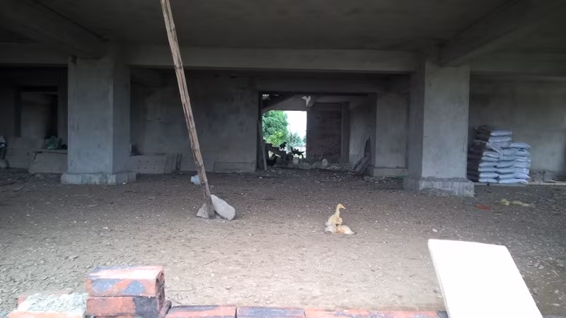 Bên trong tầng 1 của đại công trình này được người dân biến thành trang trại chăn nuôi gà vịt và bò, lợn. (Ảnh: Phong Trần)