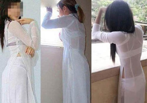 Nhiều hình ảnh về nữ sinh mặc áo dài mỏng tang phản cảm lan truyền truyên mạng xã hội. Ảnh internet