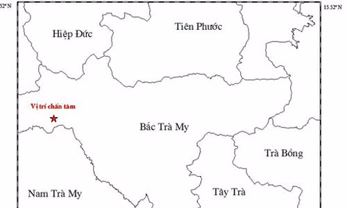 Bản đồ tâm chấn trận động đất mạnh 3 độ richter xảy ra chiều 13/4. Ảnh: Viện Vật lý địa cầu